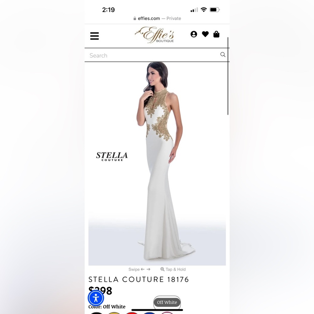 Stella Couture 18176 White Gold Prom Dress